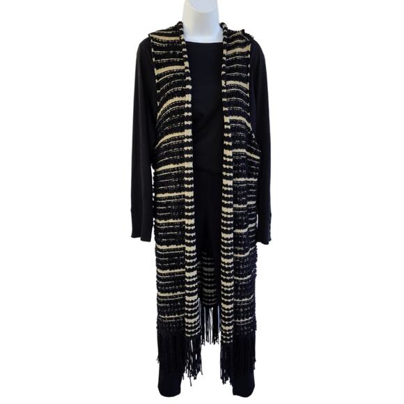 NWT Chicos Farren Long Sweater Vest Plus Size 16/18 Gold Metallic Boucle Fringe - Picture 1 of 8